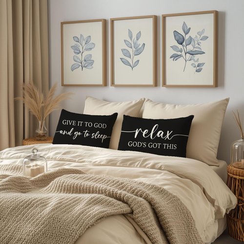 HERHOME Black and White Christian Throw Pillow Covers 12x20 Inch Set of 2 – Relax God’s Got This/Give It to God and Go to Sleep – Inspirational Lumbar Pillowcase for Couch or Bed Decor