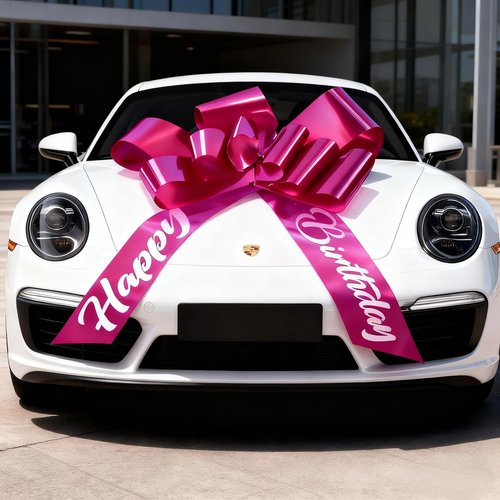 30 Inch Giant Rosy Car Bow - Extra Large Birthday Gift Bow with Secure Adhesive | Reusable Ribbon Decor