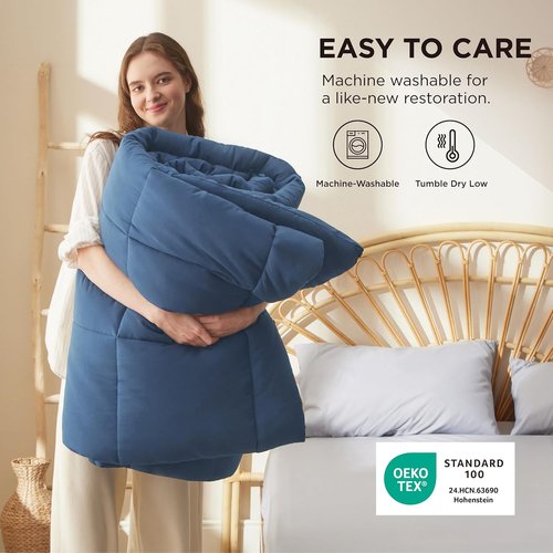 Bedsure Comforter Duvet Insert - Quilted King Size All-Season Down Alternative Bedding, Dark Slate Blue 90 x 102 Inches
