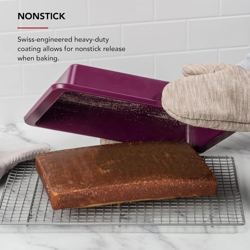 KitchenAid Nonstick Cake Pan - Swiss Engineered Aluminized Steel, Dishwasher Safe, Beetroot, 9 x 13 Inch