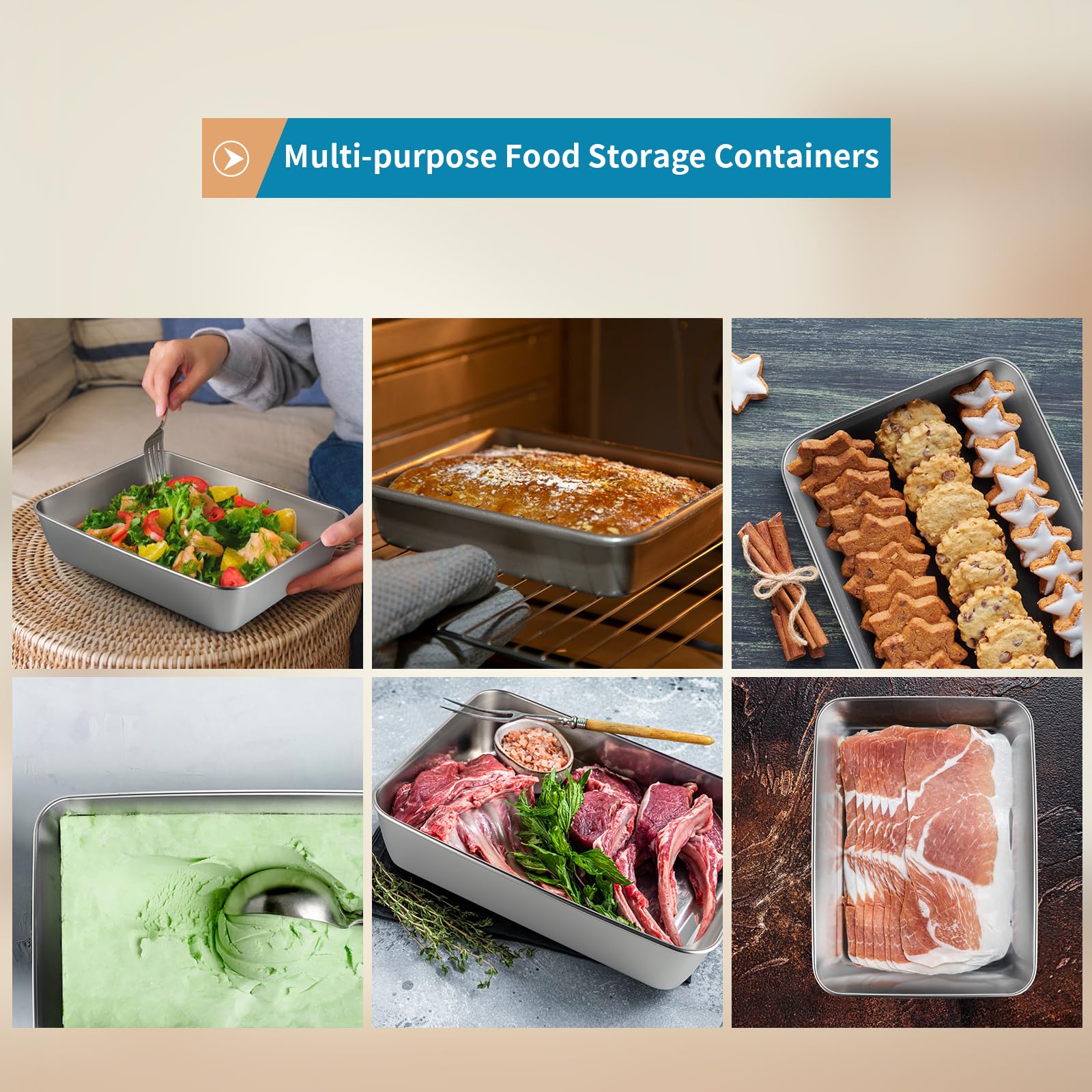 Sanbege 4 Pcs (68oz) Stainless Steel Food Containers with Clear Lids, 10" x 7.7" Stackable Snack Storage Boxes, Deli Meat Keeper for Refrigerator or Picnic, BBQ Party, Office, Gym Lunch