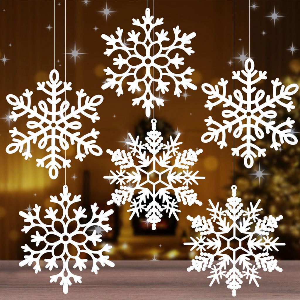 Skiennix Christmas Snowflake Ornaments - Large White Hanging Decorations for Holiday Decor | Set of 6