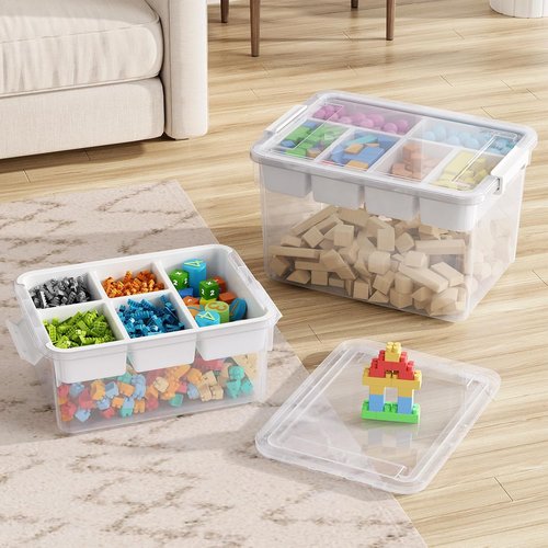 40Qt Stackable Storage Bins by [Brand Name] - Clear Plastic Organizers with Lids & Dividers | 2-Pack for Home & Car Organization
