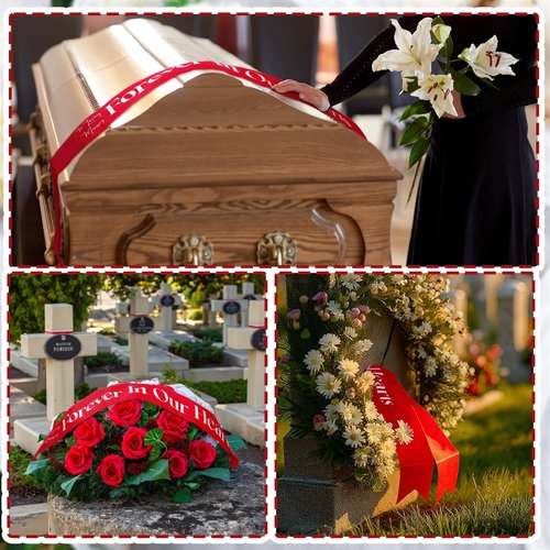 Fanfanwin Funeral Sash | Memorial Ribbon for Celebration of Life | 58x4'' Red - Forever in Our Hearts