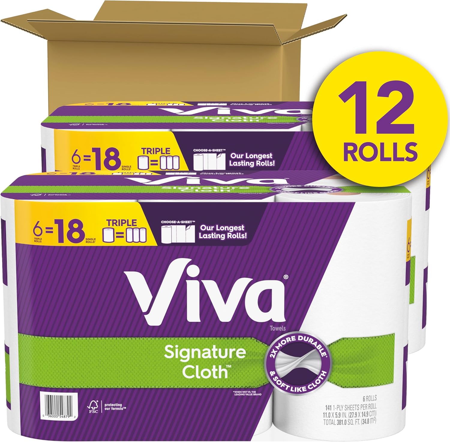 Viva Signature Cloth Paper Towels - 12 Triple Rolls with 141 Sheets Each for Superior Absorbency