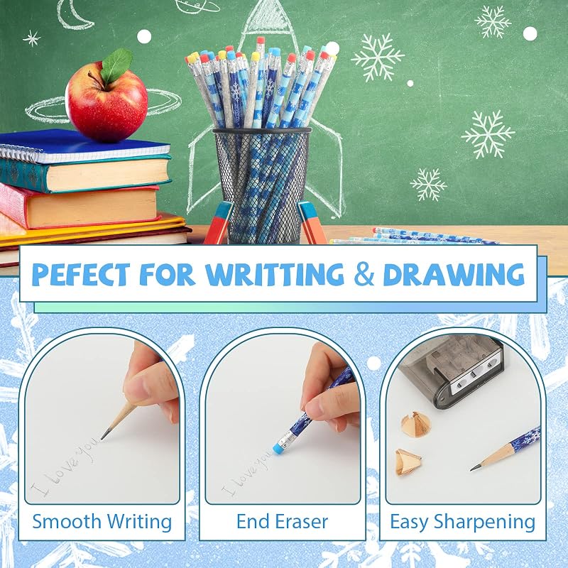 36 Pieces Winter Snowflake Pencils with Eraser Toppers – 19 cm Wooden Pencils Bulk (Variation of THIS listing: 36)