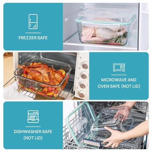 Vtopmart 6.5L/ 220oz/ 27.5cup Extra Large Glass Food Storage Containers with Snap Airtight Lids for Roasting Turkey, Chicken, Baking Casserole, Fruits, Party, BPA Free, Oven Safe, Freezer, Dishwasher