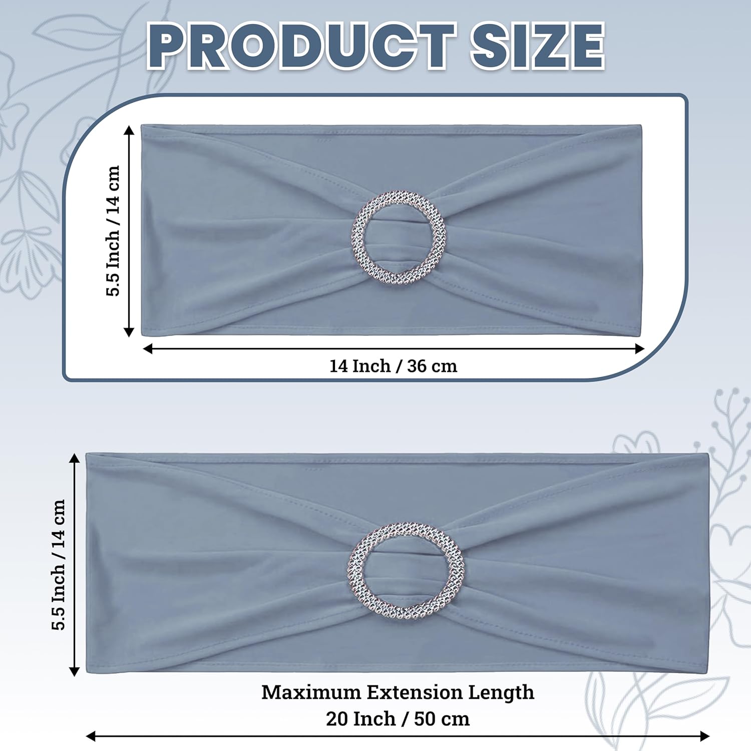 MDS Premium Stretch Chair Sashes - Pack of 25 Dusty Blue Bow Covers with Buckle Slider for Weddings & Events