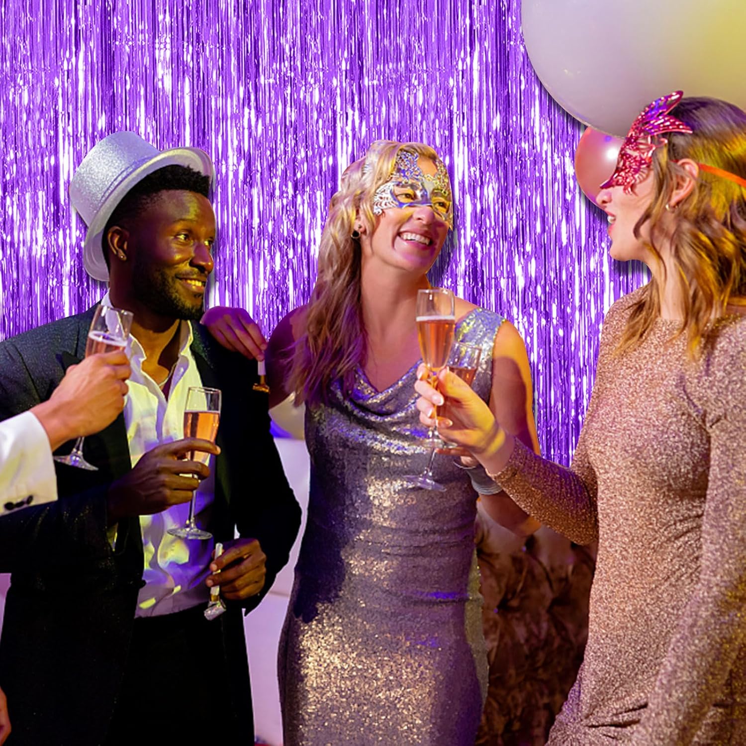 Skiennix Foil Curtain Backdrop - Purple Metallic Tinsel Fringe for Parties & Celebrations | 2 Pack