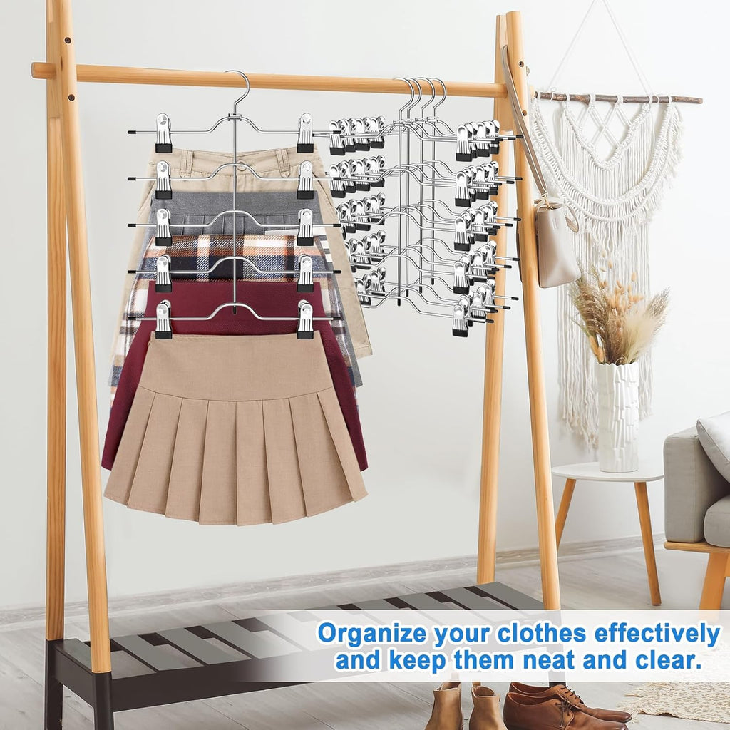 Skiennix Pants & Skirt Hangers - Space-Saving Clip Design | 2-Pack Closet Organizer