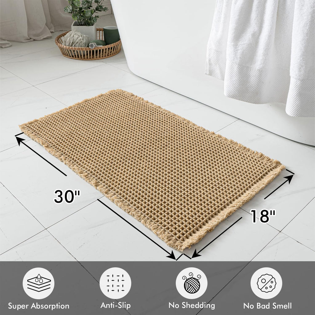 MIULEE Waffle Bathroom Rugs Set of 2 - Non-Slip, Super Absorbent & Ultra Soft | Brown, 18x30 Inch