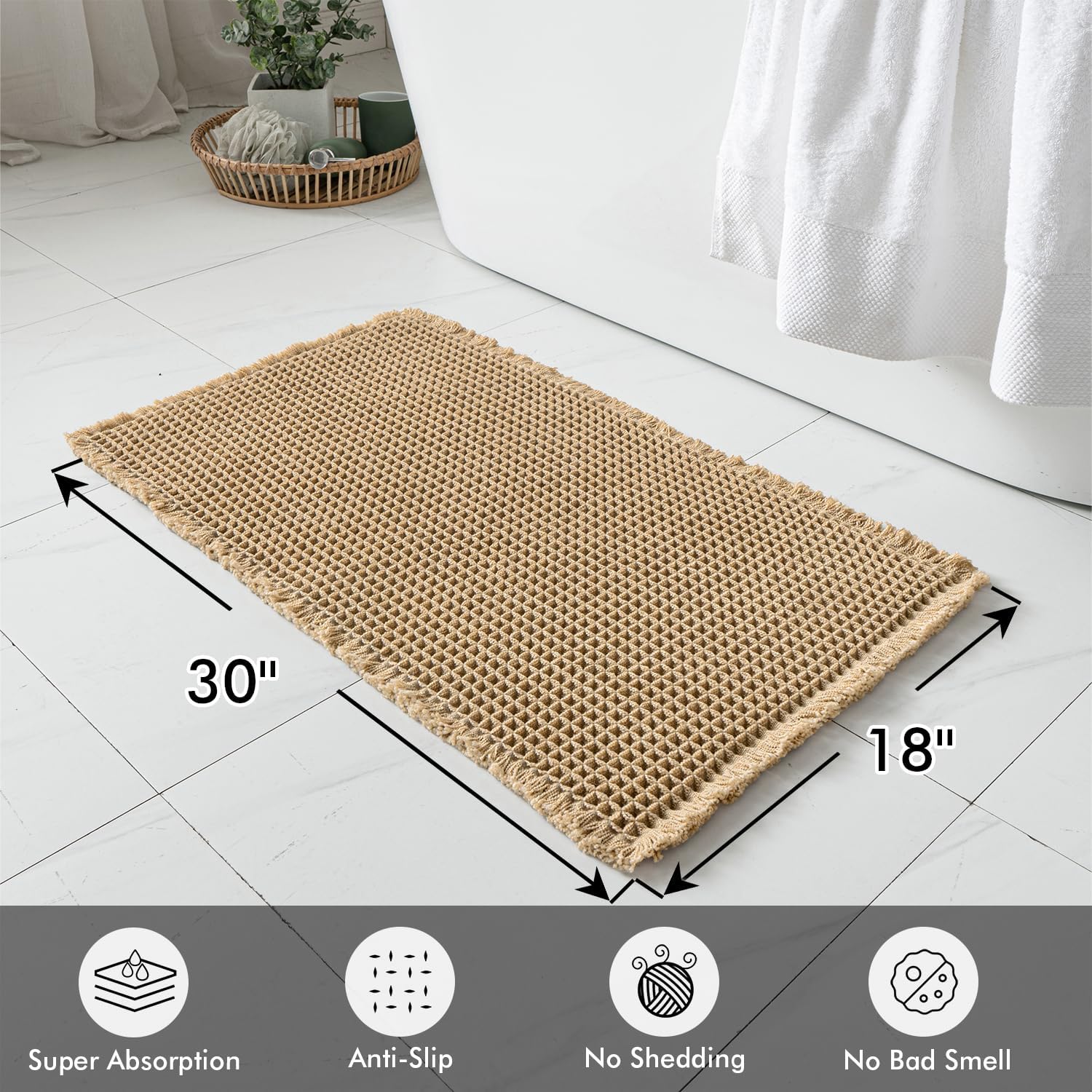 MIULEE Waffle Bathroom Rugs Set of 2 - Non-Slip, Super Absorbent & Ultra Soft | Brown, 18x30 Inch