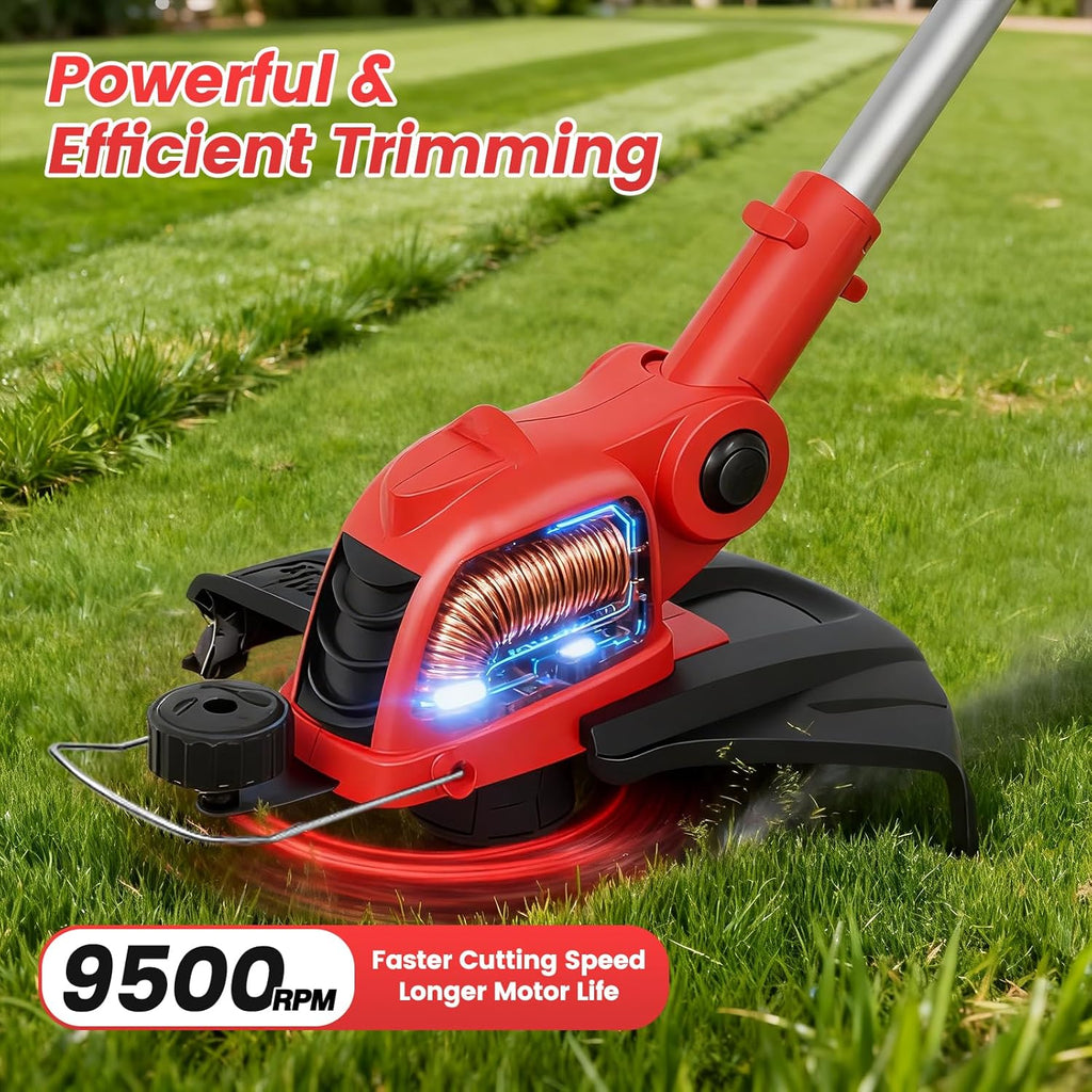 Skiennix Cordless String Trimmer - 21V Weed Wacker with 2x4.0Ah Batteries & Fast Charger | 12" Automatic Feed Garden Tool