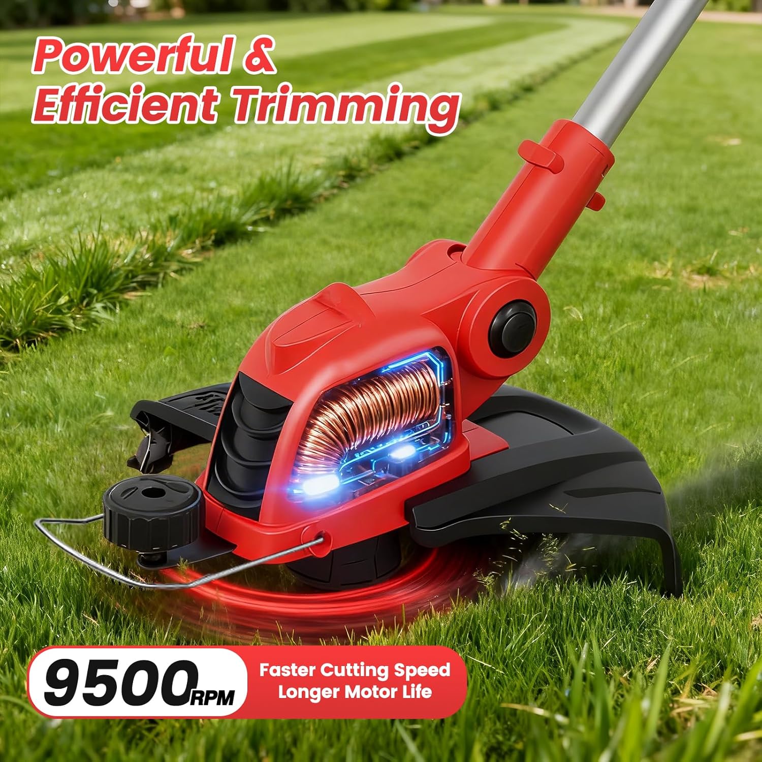 Skiennix Cordless String Trimmer - 21V Weed Wacker with 2x4.0Ah Batteries & Fast Charger | 12" Automatic Feed Garden Tool