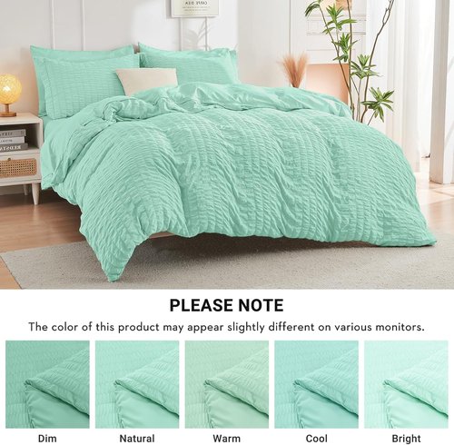 HYMOKEGE Twin Comforter Set - Mint Green Seersucker 5-Piece Luxury Bedding Set for All Seasons