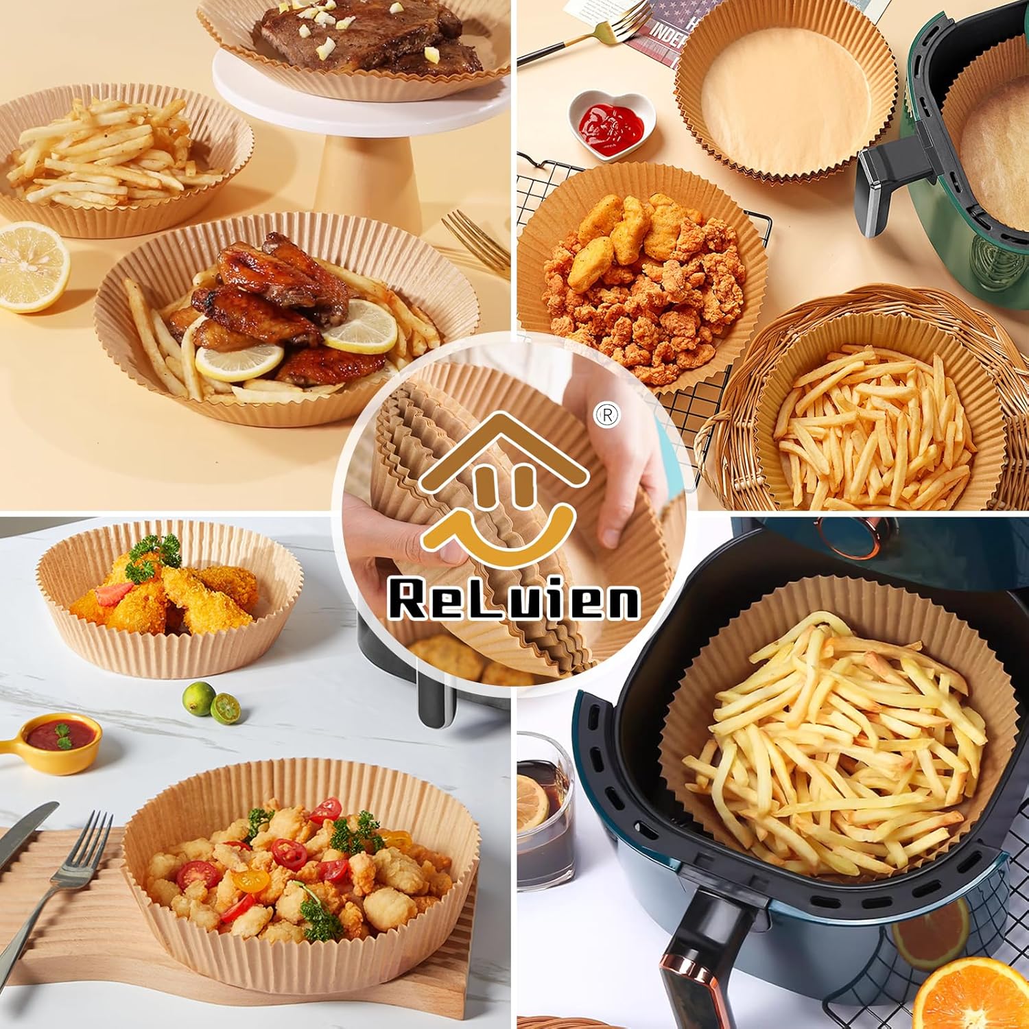 Air Fryer Paper Liners - 100PCS Non-Stick Parchment Paper for 5-8QT Air Fryers | 8 Inch Round Liners