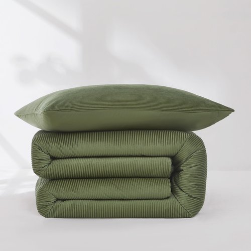 Lush Decor Arden Ribbed Corduroy Comforter 2 Piece Set Twin/Twin XL Olive - Green Bedding Set - Velvet Comforter - Kids Bedding - Dorm Decor - Retro Decor