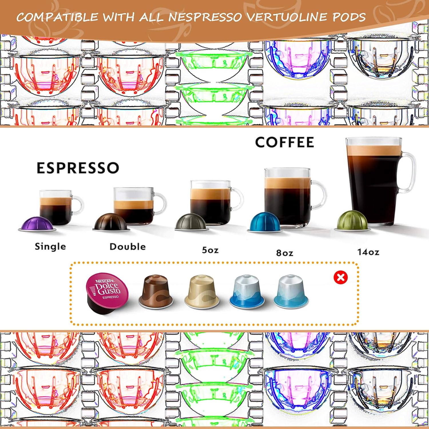 Nespresso Vertuo Pod Holder - Deluxe Black Tempered Glass Top | Holds Up to 75 Small or 50 Big Pods