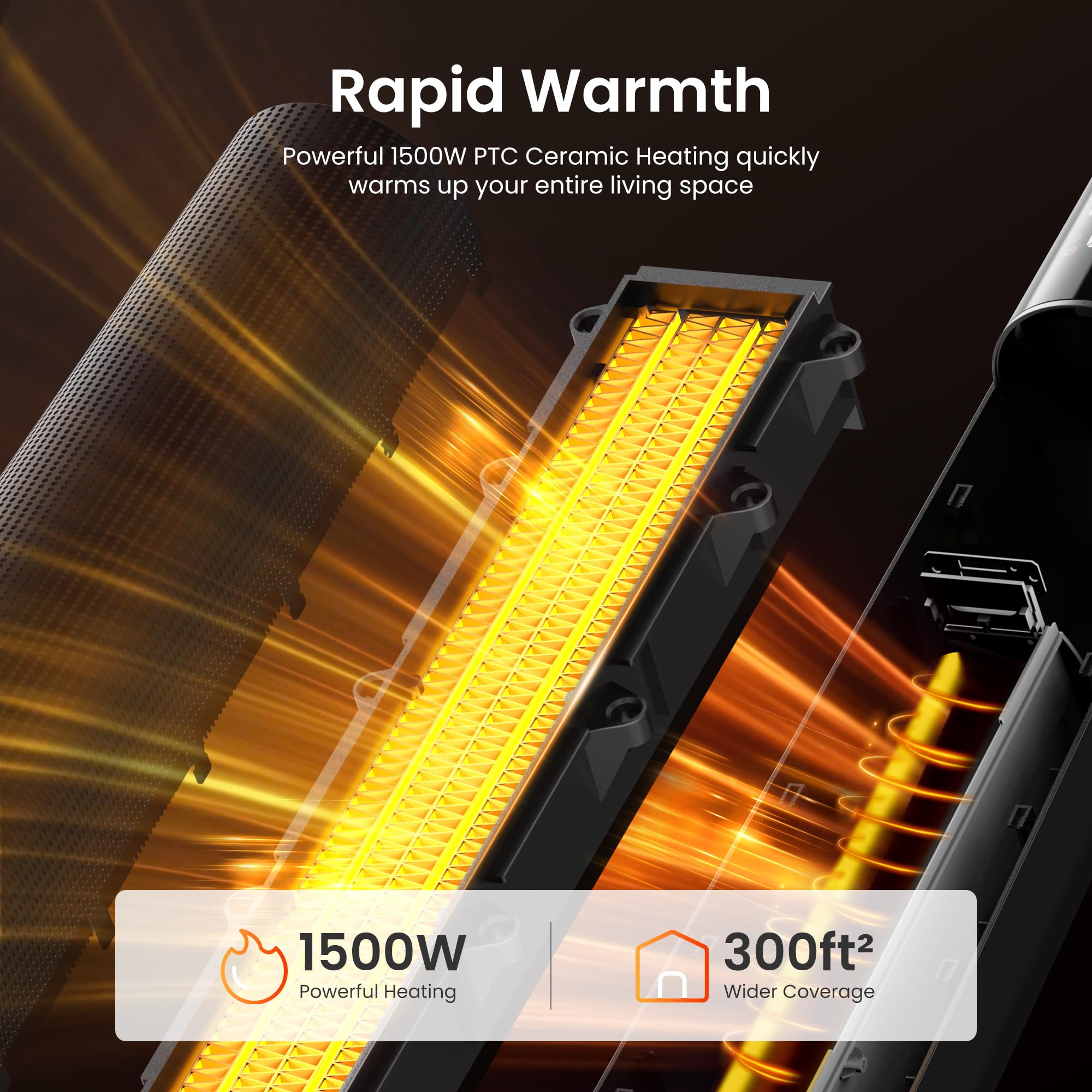 FLANUR 1500W Space Heaters for Indoor Use Large Room, WIFI Electric Heater with Voice Control, 5 Modes, ECO Thermostat, 12H Timer, Quiet & Safety PTC Ceramic Heater for Bedroom, Black, 1 Pack