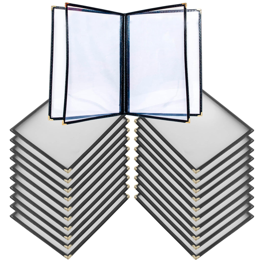 Restaurant Menu Covers Set 20 - Transparent Menu Covers 8.5" x 11" - 4 Page 8 View Menu Holder Black Folder for Bar Café