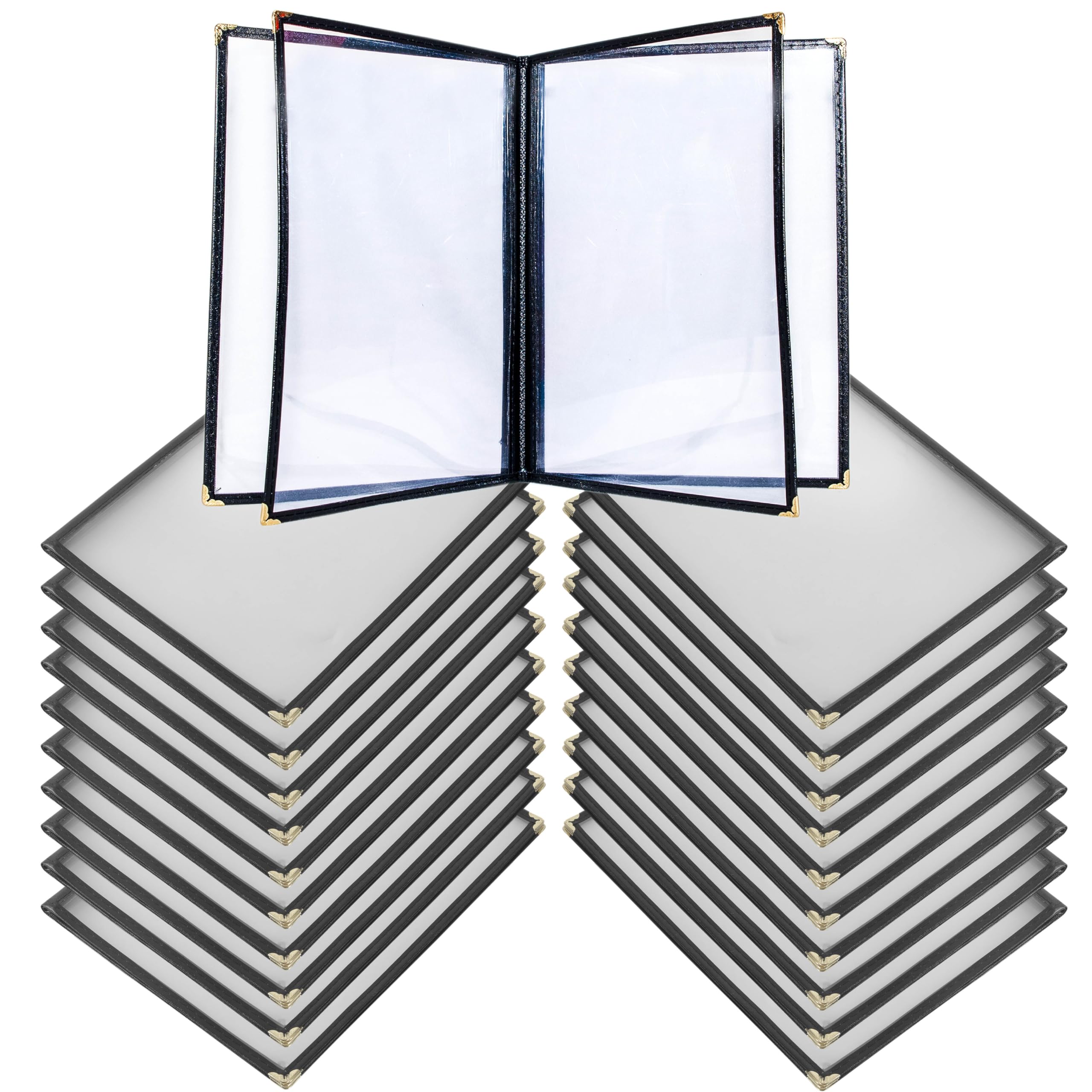 Restaurant Menu Covers Set 20 - Transparent Menu Covers 8.5" x 11" - 4 Page 8 View Menu Holder Black Folder for Bar Café