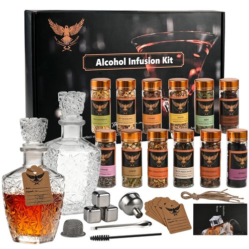 Alcohol Infusion Kit with 12 Natural Flavors for Whiskey, Gin, Tequila, Vodka & Cocktails, DIY Your Own Flavored Spirits, Unique Gifts for Men, Husband, Dad -Birthday, Anniversary