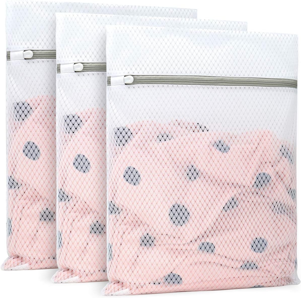 Muchfun Diamond Mesh Laundry Bags - 3 Durable Bags for Delicates | 12 x 16 Inches (Medium)