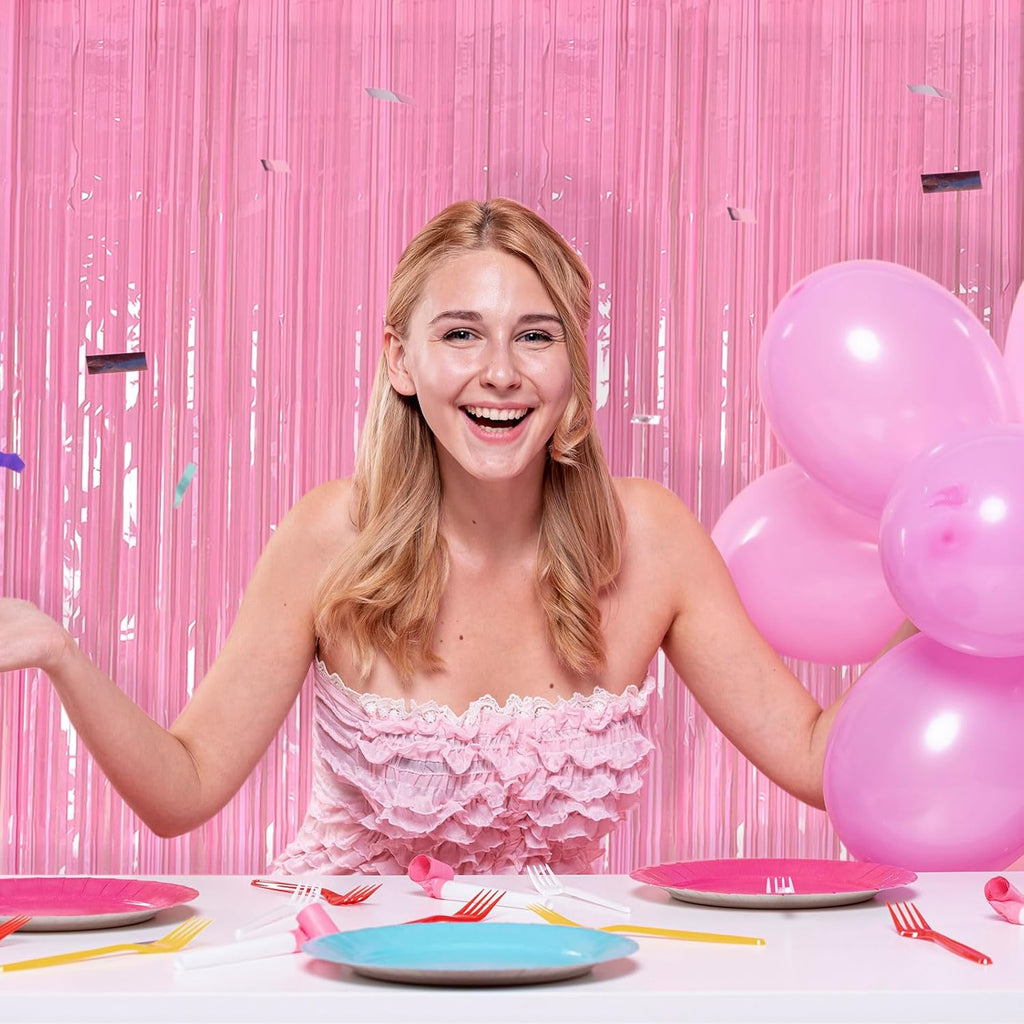 Skiennix 20 Pack Pink Tinsel Curtain Backdrop - Foil Fringe for Birthday & Bachelorette Parties