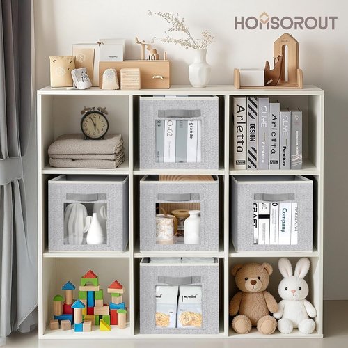 Homsorout Linen Closet Organizers - 6 Pack Fabric Storage Bins with Handles | 11-Inch Cube Organizers for Home