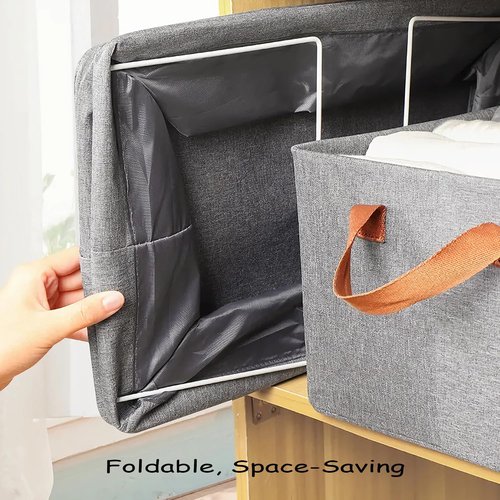 AARAINBOW Linen Closet Organizer - Stackable Fabric Storage Bins with Steel Frame | 4-Pack Gray, 23L