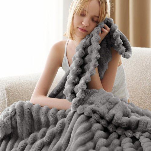 Bedsure GentleSoft Fleece Blanket - Cozy Frost Gray Throw for Couch | 50x60 Inches