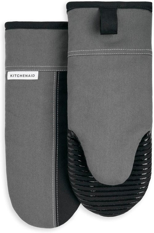 KitchenAid Two-Tone Oven Mitt Set - Contour Silver & Matte Black | 5.75" x 13" for Superior Heat Protection