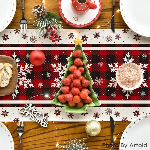 Artoid Mode Buffalo Plaid Christmas Table Runner - 13x72 Inch Winter Decor for Home Parties