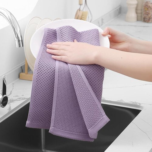 Homaxy Kitchen Dish Towels - Ultra Soft 100% Cotton Waffle Weave | Quick Drying, 13 x 28 Inches, 4-Pack, Lavender