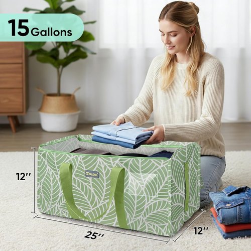 BALEINE Extra Large Storage Tote - Heavy-Duty Oxford Fabric with Zippers & Handles | Antique Foliage Design
