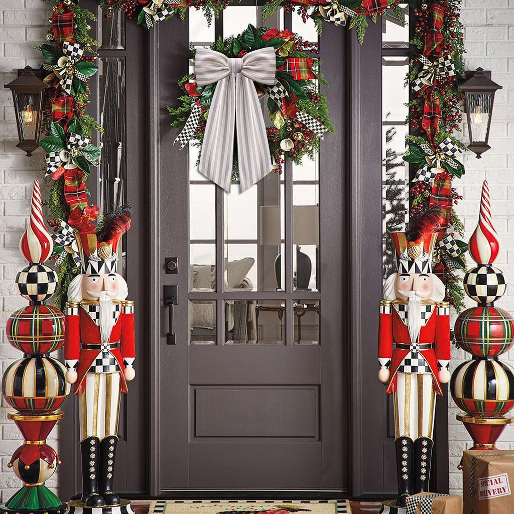 Skiennix Wreath Sash - Stylish Boxwood Garland Decor for Front Door | 2-Pack in Beige and White Stripe