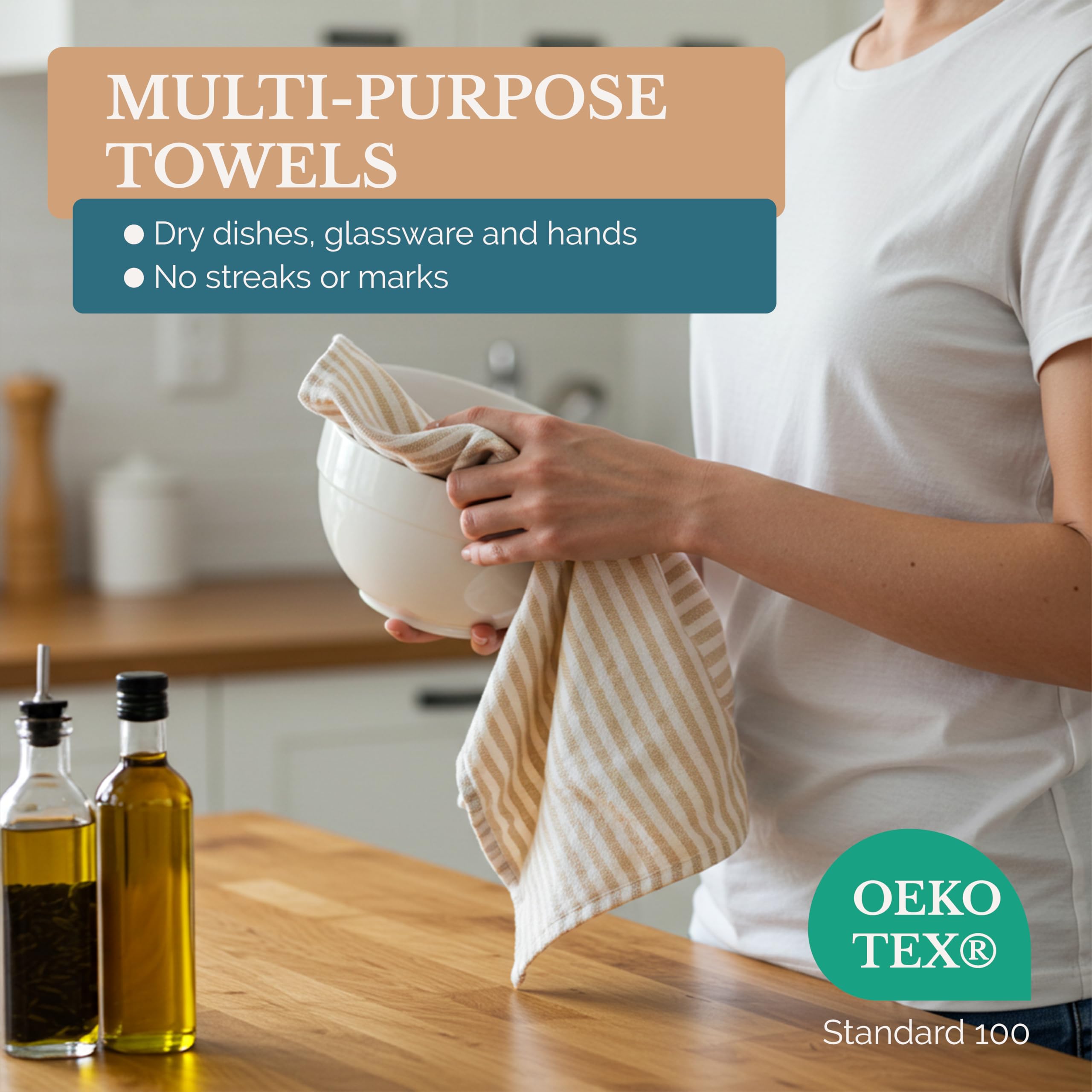 Casa Platino Kitchen Towels Cotton and Kitchen Dish Towels – Soft Cotton Set of 8 with Coordinated Patterns – Inviting Tones for Baking and Everyday Spills – Sage Green