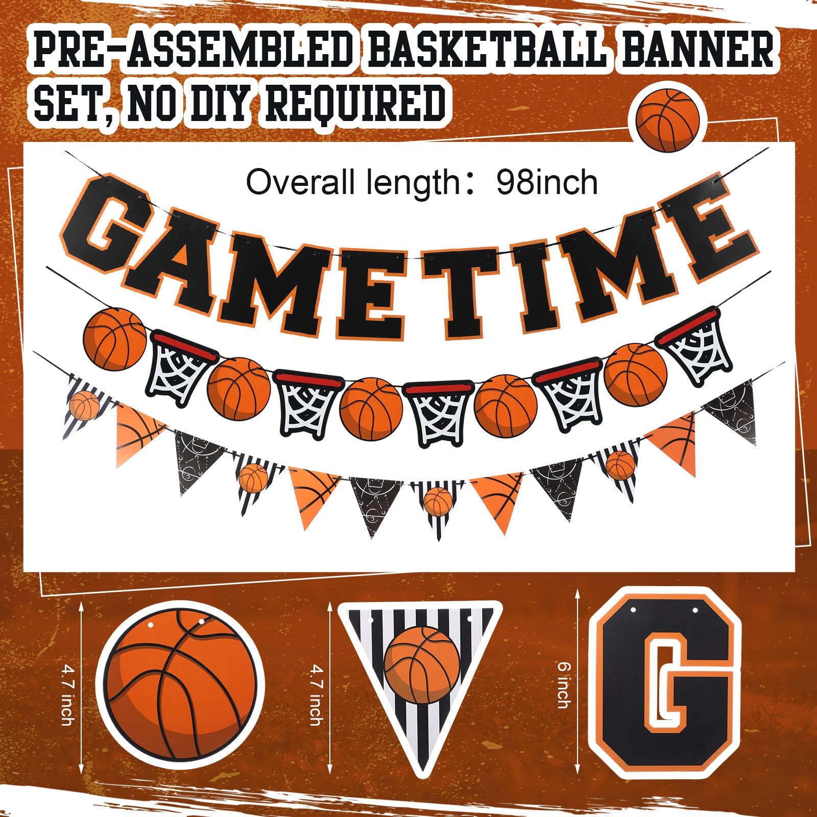 Basketball Party Decorations, 3 Pcs 8 Ft Pre-strung Basketball Banner for Birthday Party, No DIY Basketball Decor Sports Themed Party Paper Garland Basketball Birthday Sports Fantasy Party Decorations
