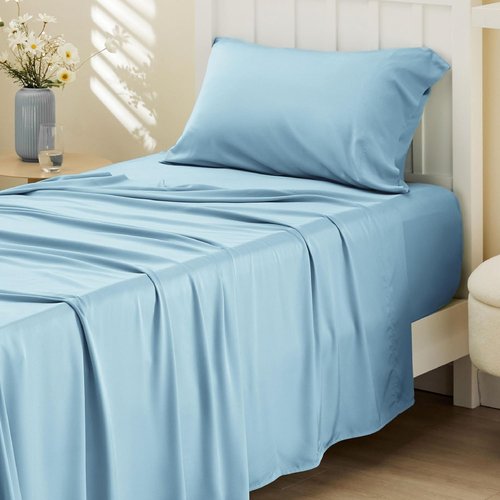 Bedsure Cooling Twin Sheets - Rayon from Bamboo, Breathable & Soft, Deep Pocket Up to 16 Inches, Aqua
