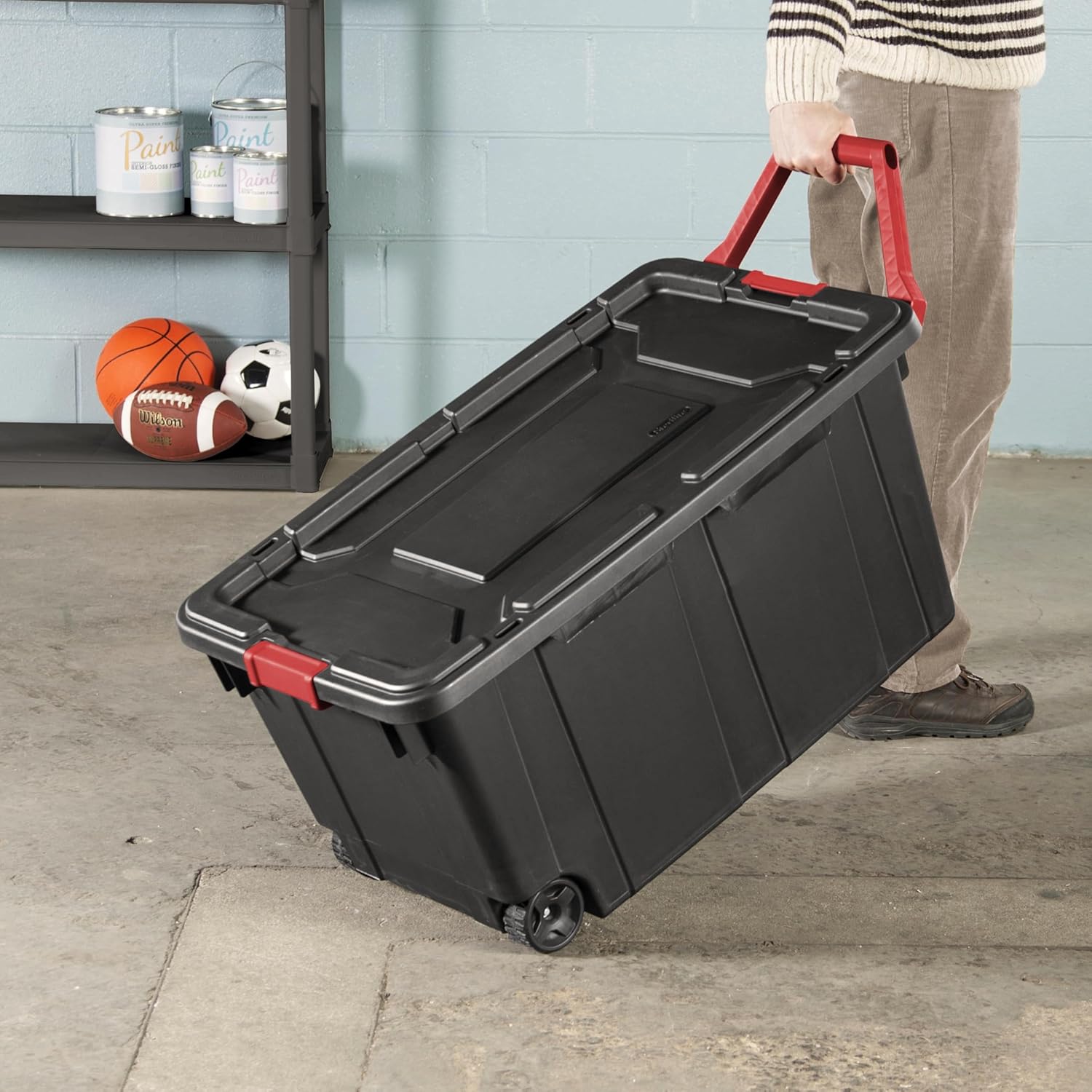YHNNH Heavy-Duty Industrial Storage Tote - 40 Gallon Black Container with Wheels & Latches | Set of 2