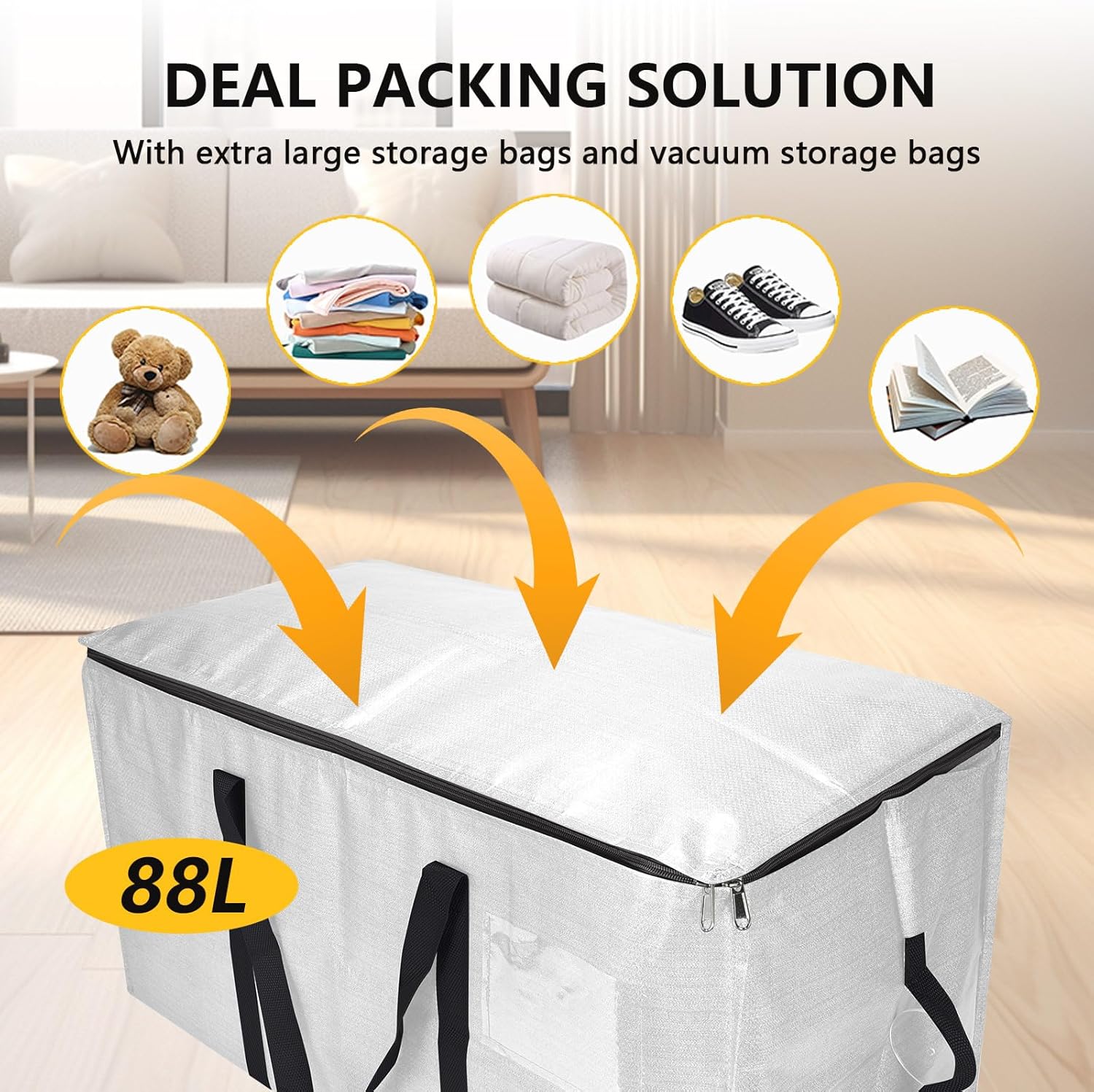 Skiennix Extra Large Storage Bags Set - Heavy Duty Waterproof Moving Totes with Handles | 6 Bags & 10 Vacuum Seal Bags