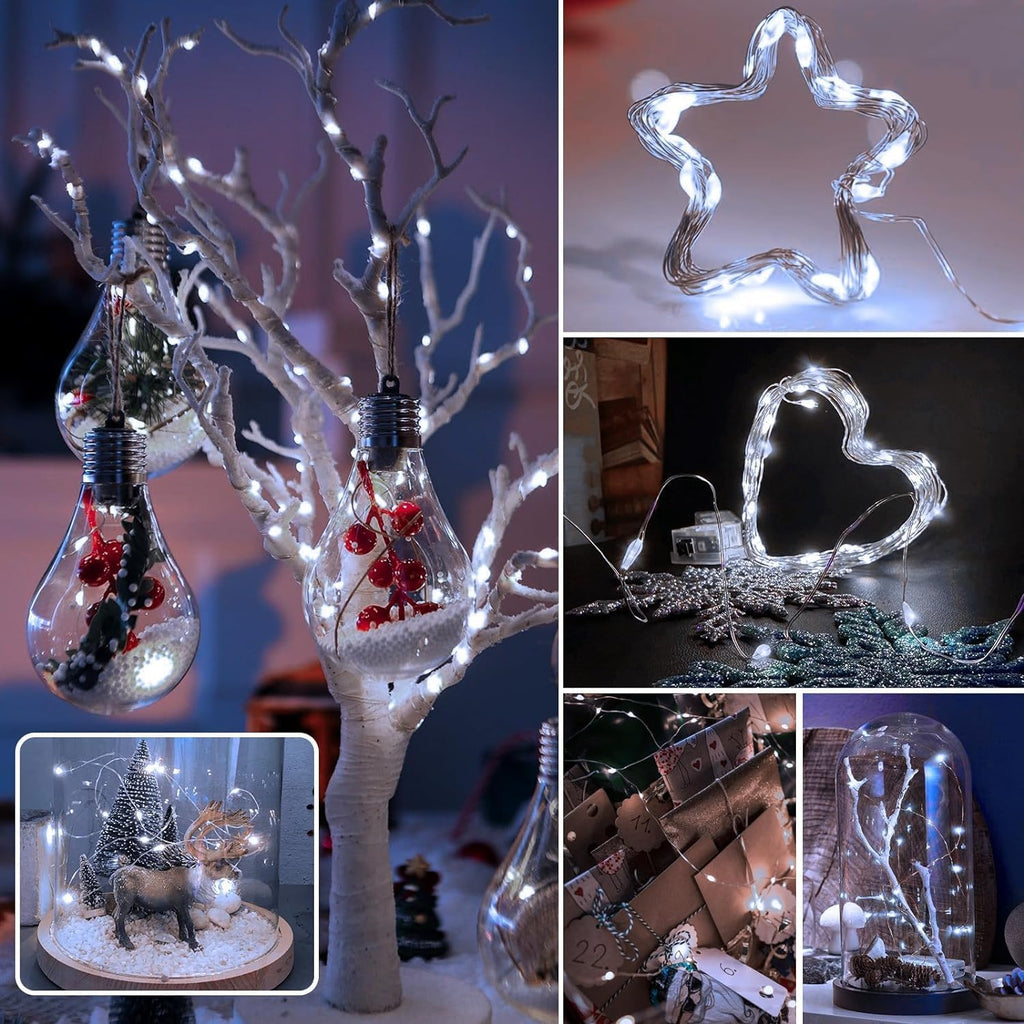 Skiennix 20 LED Mini String Lights - 7ft Battery Operated Fairy Lights in Cool White for Weddings & Parties