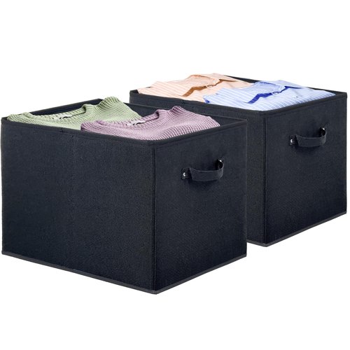 Simple Houseware 15 x 13 Inch Collapsible Fabric Storage Bin with Handles, 2 Pack, Black