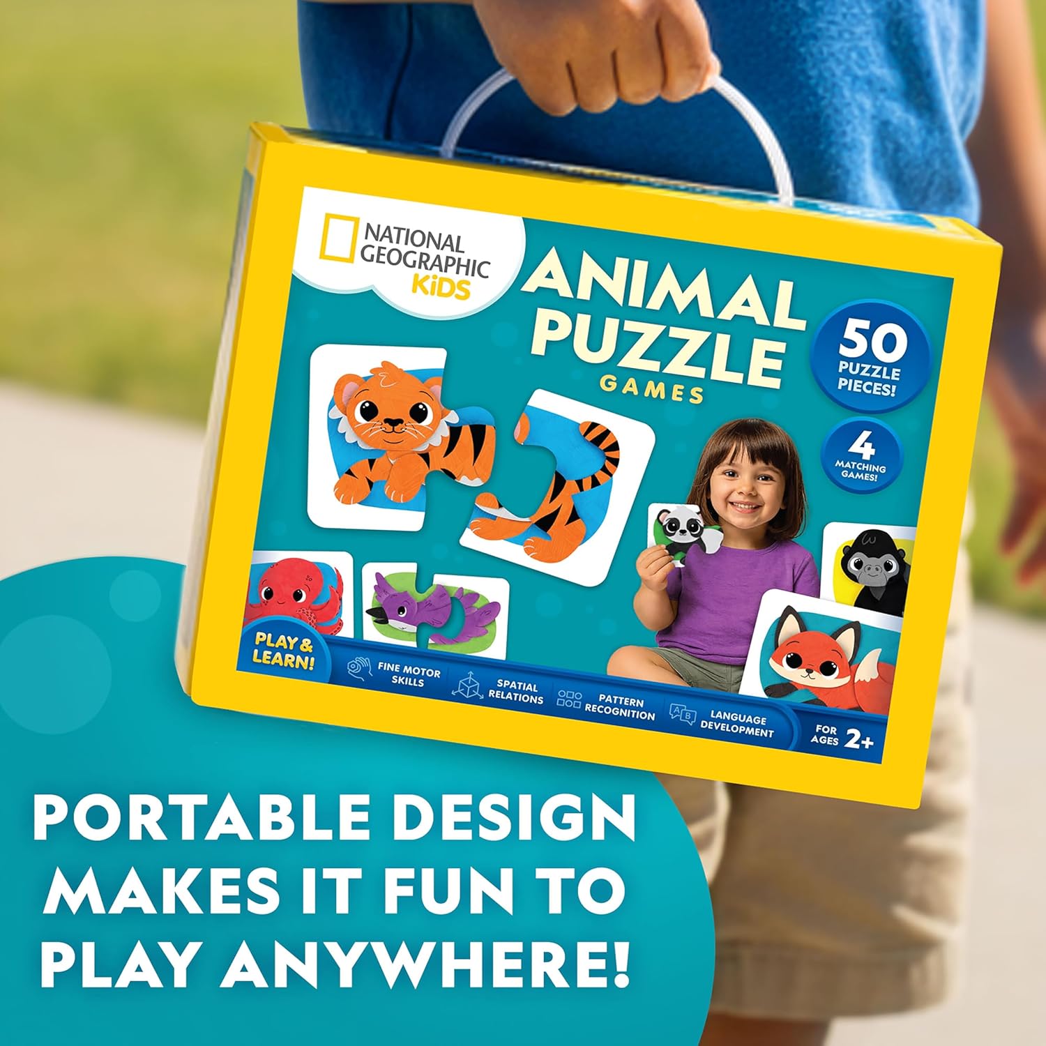 National Geographic Kids Animal Puzzle Games - 50 Matching Cards for Fun Early Learning | Portable Game Set
