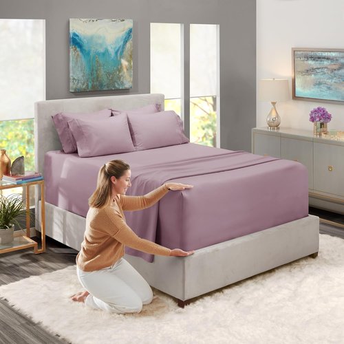 Hearth & Harbor Luxury Soft Extra Deep Pocket Sheet Set - 6 Piece Bed Set for 18-24 Inch Mattresses | Twin, Dusty Purple
