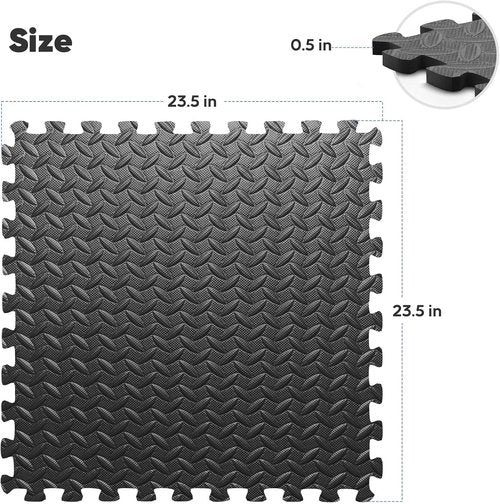 Home Gym Mat - EVA Interlocking Foam Exercise Tiles for Workouts & Play Areas | Black, 24x24 in, 16 Tiles