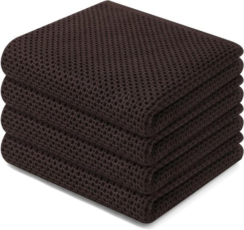 Homaxy 100% Cotton Waffle Weave Dish Towels - Ultra Soft & Absorbent, Quick Drying | 13 x 28 Inches, 4-Pack, Dark Brown