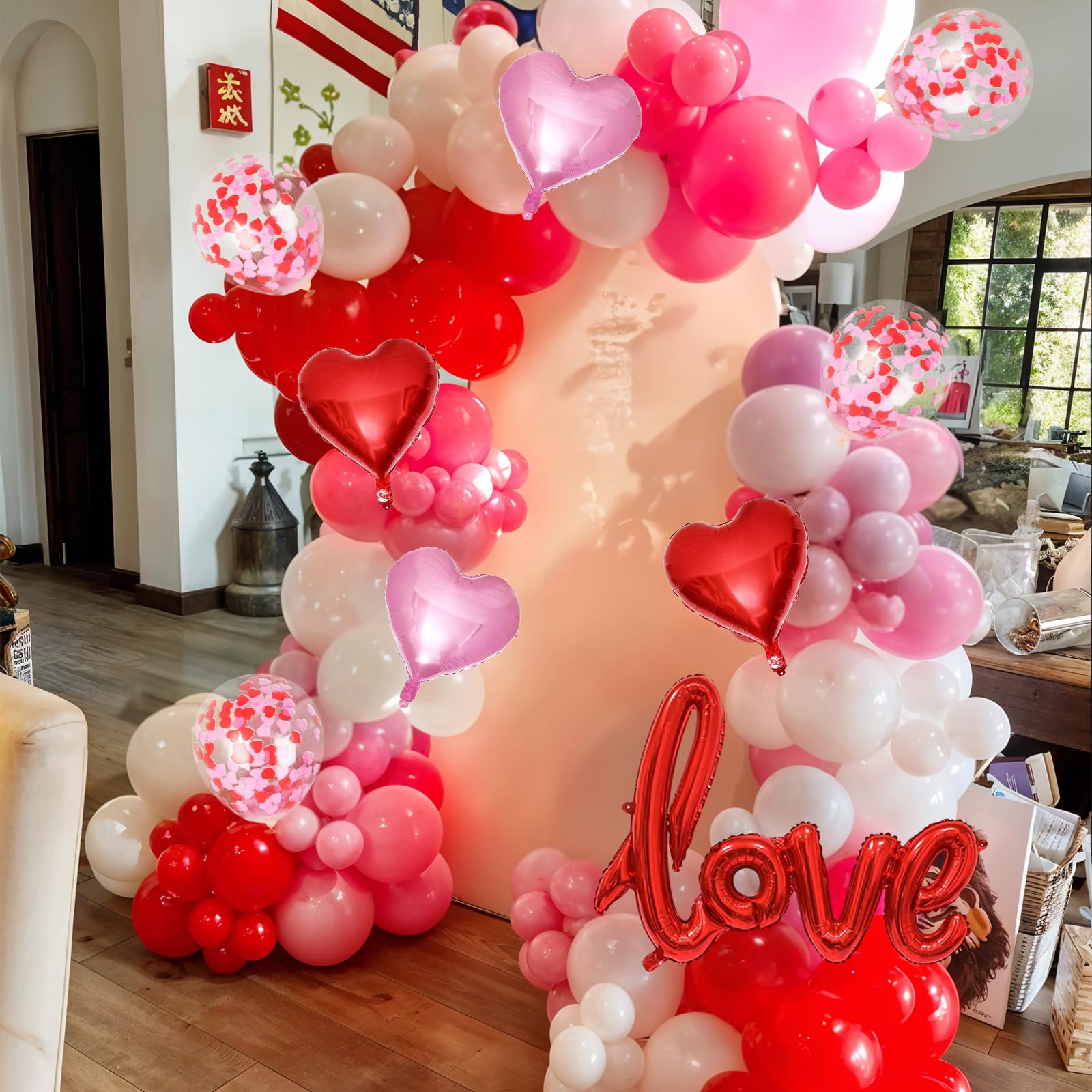 Froova Pink Red White Balloons Arch Kit Mothers Day Balloon Garland Love Foil Balloons Red Pink Heart Shaped Balloon for Women Happy Mothers Day Best Mon Anniversary Sweet Valentine Day Romantic Decor