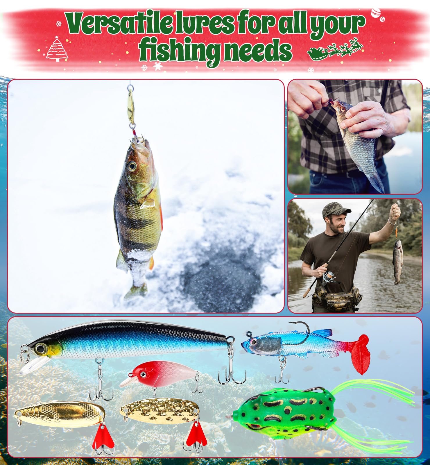 Fishing Lure Advent Calendar 2025 24 Days of Fishing Bait Christmas Advent Calendar 2025 Fishing Gift for Fishermen Adult Teen Boys Mystery Tackle Box Surprise Countdown