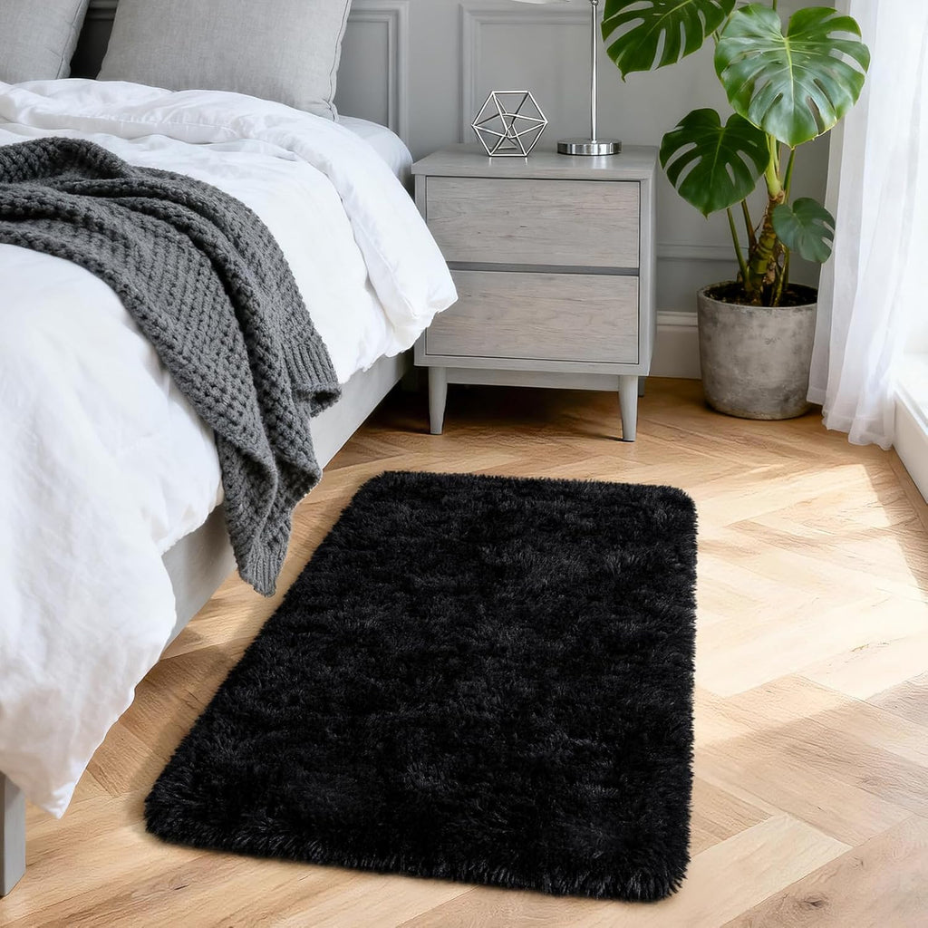 Merelax Soft Shaggy Area Rug - Non-Slip Plush Carpet for Bedroom & Living Room | 2x3 Feet, Black
